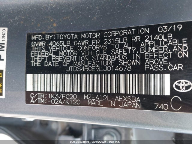 Toyota COROLLA SE 2020 JTDS4RCE9LJ014678 Image 9