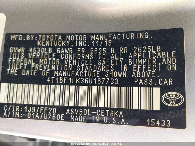 Toyota CAMRY SE 2016 4T1BF1FK3GU167733 Image 9