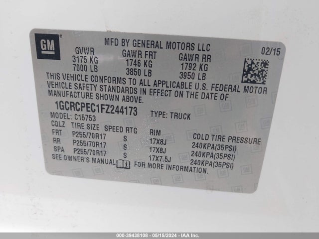 Chevrolet Silverado 1500 Wt 2015 1GCRCPEC1FZ244173 Image 9