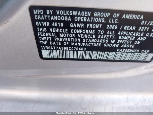 1VWAT7A39EC070483 Volkswagen Passat 1.8t Wolfsburg Edition