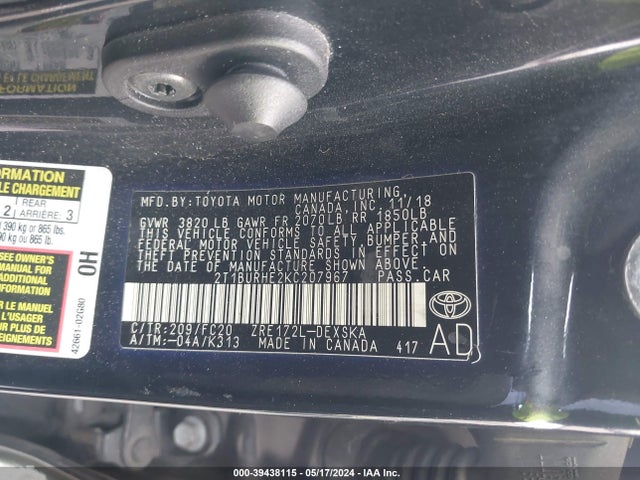 Toyota COROLLA SE 2019 2T1BURHE2KC207967 Image 9