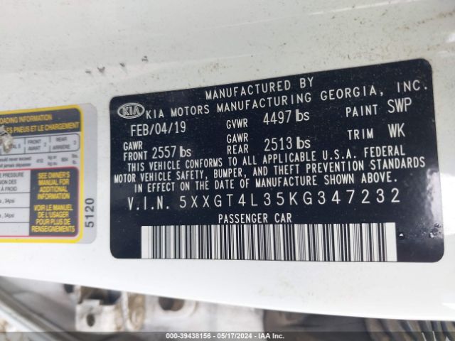 5XXGT4L35KG347232 KIA Optima Lx