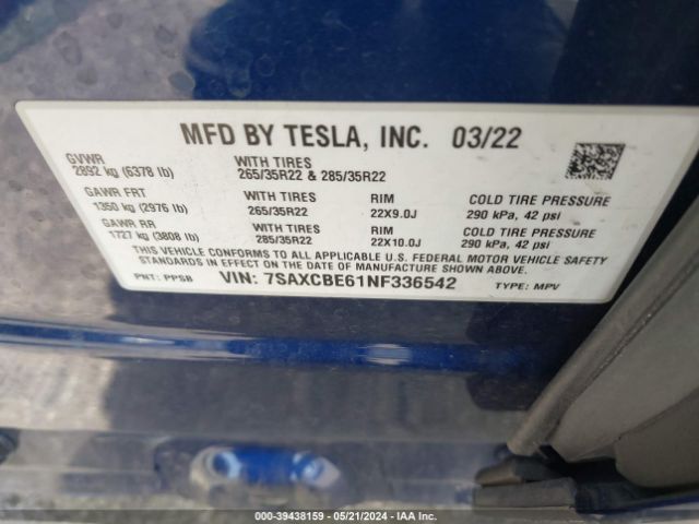 7SAXCBE61NF336542 Tesla Model X Plaid Tri Motor All-wheel Drive