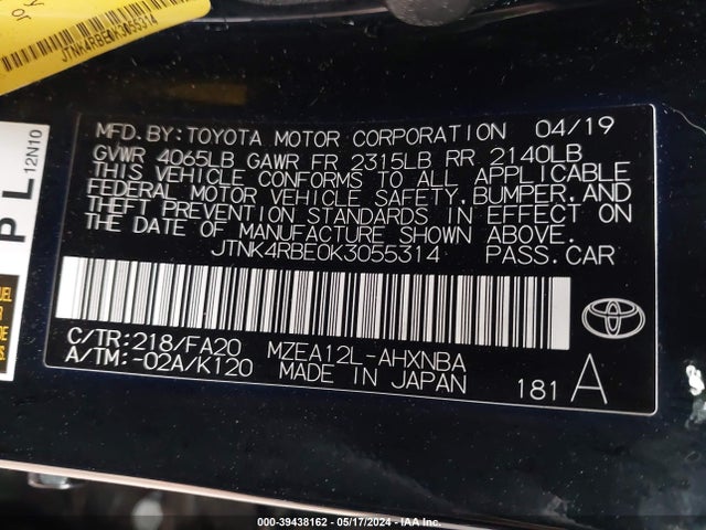 Toyota COROLLA SE 2019 JTNK4RBE0K3055314 Image 9