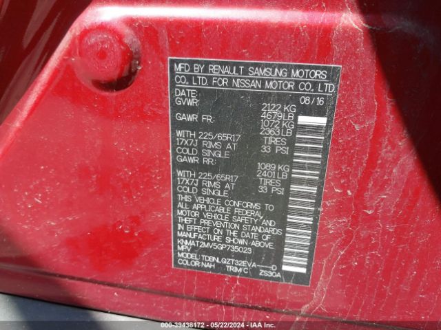 KNMAT2MV5GP735023 Nissan ROGUE SV