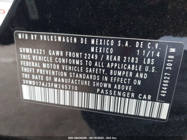 3VWD17AJ3FM265710 Volkswagen Jetta 1.8t Se