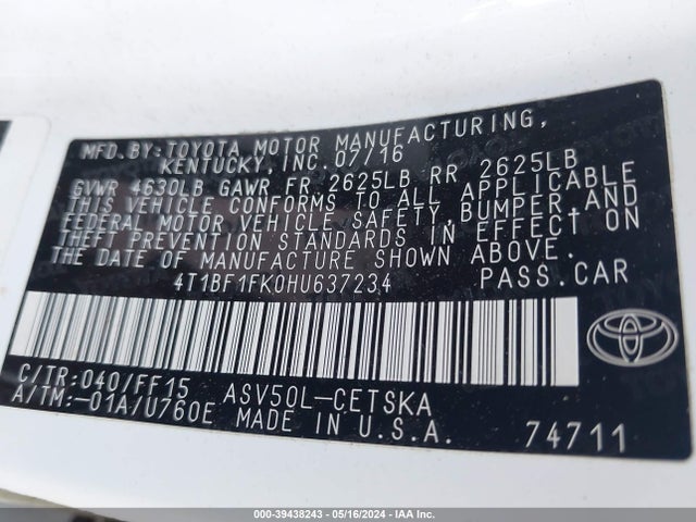 Toyota CAMRY SE 2017 4T1BF1FK0HU637234 Image 9
