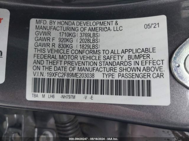 19XFC2F89ME203038 Honda Civic Sport
