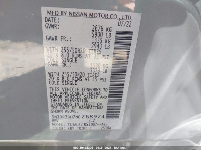 Nissan Pathfinder Platinum 2wd 2022 5N1DR3DH7NC268974 Image 9
