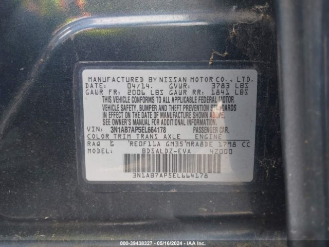 3N1AB7AP5EL664178 Nissan Sentra Fe+ S/fe+ Sv/s/sl/sr/sv