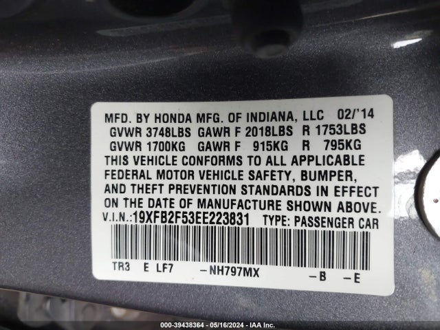 Honda Civic Lx 2014 19XFB2F53EE223831 Image 9