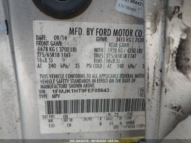 1FMJK1HT9FEF05643 Ford Expedition El Xlt