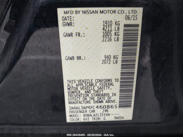 Nissan ALTIMA 2.5 2015 1N4AL3AP4FC460865 Image 9