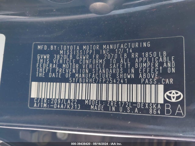 Toyota Corolla S Premium 2015 5YFBURHE7FP254241 Image 9