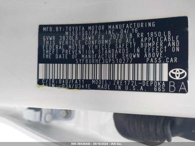 Toyota COROLLA L 2016 5YFBURHE3GP510277 Image 9
