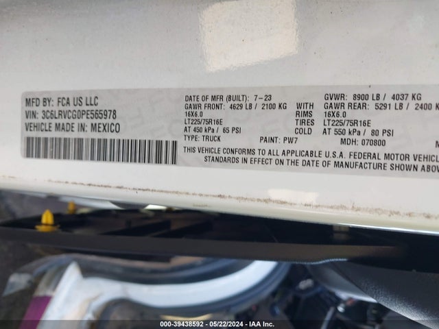 3C6LRVCG0PE565978 RAM Promaster 2500 High Roof 136 Wb