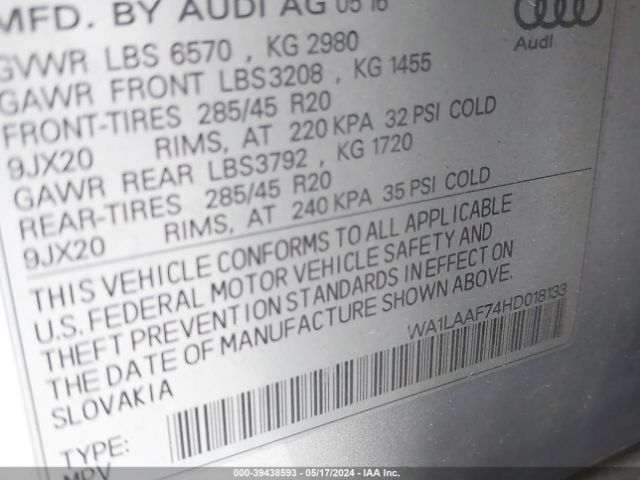 WA1LAAF74HD018133 Audi Q7 3.0t Premium