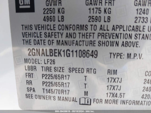 Chevrolet Equinox L 2016 2GNALBEK1G1108649 Image 9