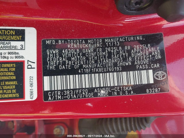 Toyota CAMRY SE 2014 4T1BF1FK8EU760193 Image 9
