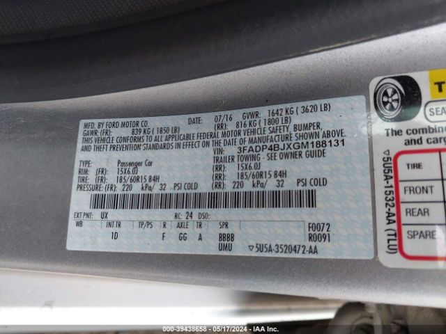 3FADP4BJXGM188131 Ford FIESTA SE