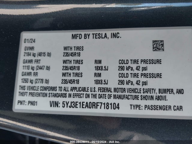 2024 TESLA MODEL 3 5YJ3E1EA0RF718104 Photo 8