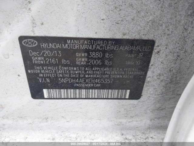 5NPDH4AEXEH465357 Hyundai ELANTRA SE