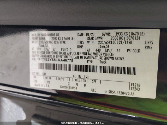 Ford Transit-150 2020 1FTYE2Y88LKA46775 Image 9