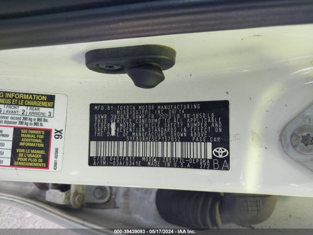Toyota COROLLA L 2014 5YFBURHE5EP157652 Image 9