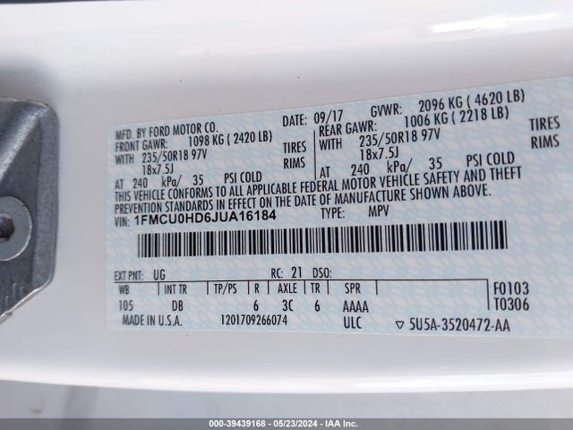 Ford ESCAPE SEL 2018 1FMCU0HD6JUA16184 Image 9