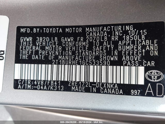 Toyota COROLLA LE 2016 2T1BURHE1GC533590 Image 9