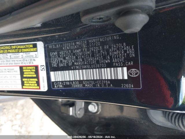 4T1KZ1AK6LU038703 Toyota Camry Xse V6