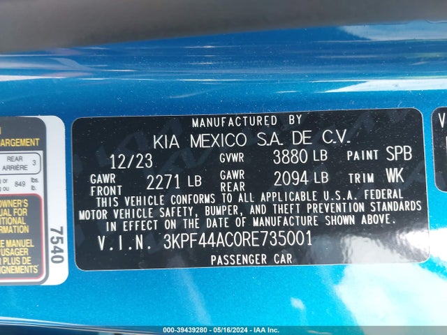KIA Forte Gt Manual 2024 3KPF44AC0RE735001 Image 9