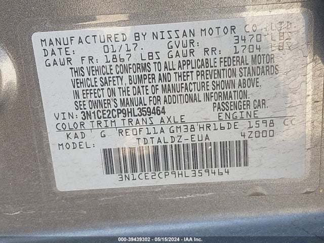 Nissan Versa Note Sv 2017 3N1CE2CP9HL359464 Image 9