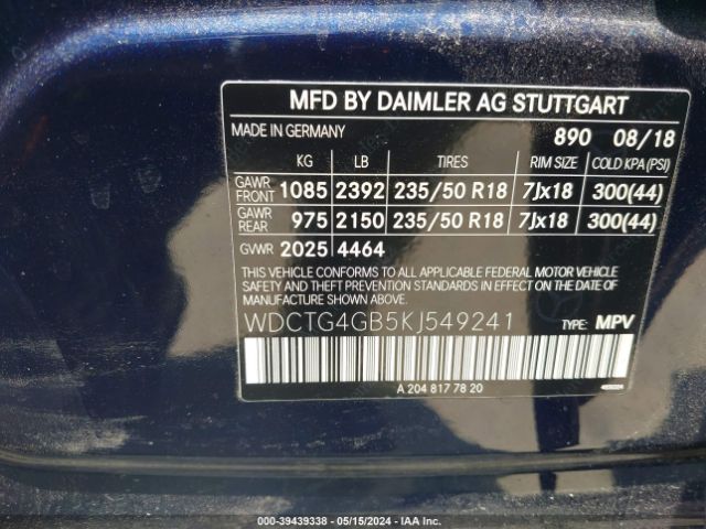 WDCTG4GB5KJ549241 Mercedes-Benz Gla 250 4matic