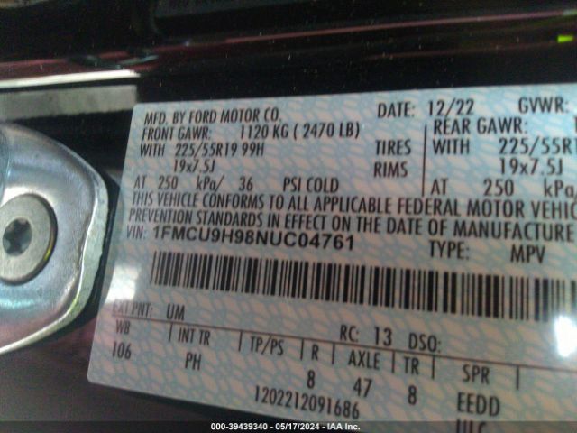 1FMCU9H98NUC04761 Ford ESCAPE SEL
