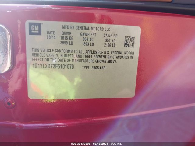 1G1YL2D73F5101079 Chevrolet Corvette Stingray Z51