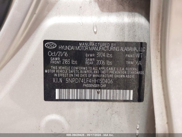 Hyundai ELANTRA SE 2017 5NPD74LF4HH150406 Image 9