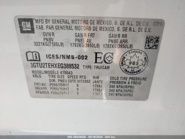 3GTU2TEHXEG388532 GMC SIERRA 1500