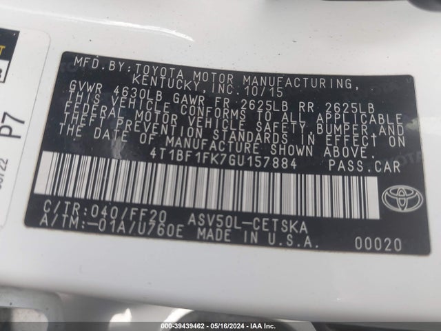 Toyota CAMRY SE 2016 4T1BF1FK7GU157884 Image 9