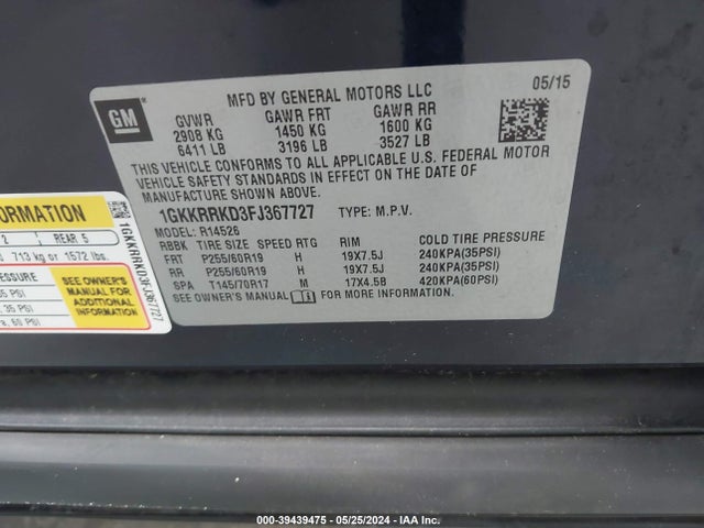GMC Acadia Slt-1 2015 1GKKRRKD3FJ367727 Image 9