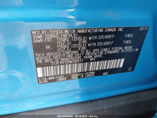 Toyota Rav4 Xle 2021 2T3P1RFV2MW192820 Image 9