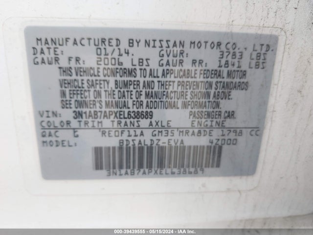 Nissan SENTRA SV 2014 3N1AB7APXEL638689 Image 9
