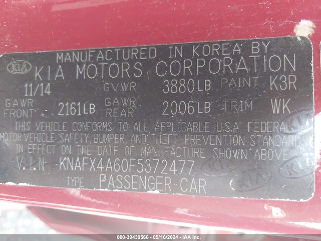 KIA FORTE LX 2015 KNAFX4A60F5372477 Image 9