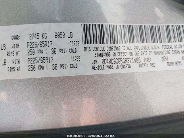 Dodge Grand Caravan Sxt 2016 2C4RDGCG5GR371488 Image 9