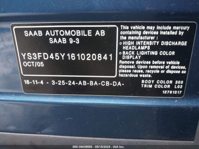 2006 SAAB 9-3 YS3FD45Y161020841 Photo 8