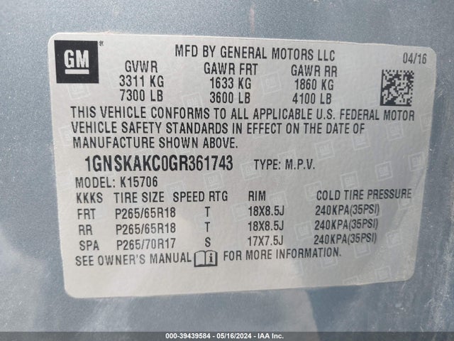 Chevrolet Tahoe Ls 2016 1GNSKAKC0GR361743 Image 9