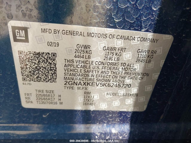 Chevrolet EQUINOX LT 2019 2GNAXKEV5K6245720 Image 9