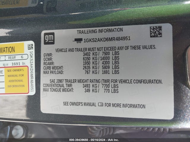 GMC Yukon 4wd Sle 2021 1GKS2AKD6MR484951 Image 9