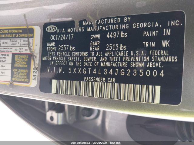 5XXGT4L34JG235004 KIA Optima Lx