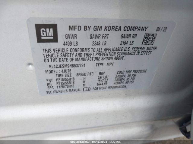 KL4CJESM9NB537284 Buick Encore Awd Preferred